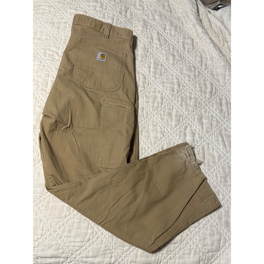 Carhartt Rugby Dungaree Mens 36x30 Tan Distressed Relaxed Fit Work Pants